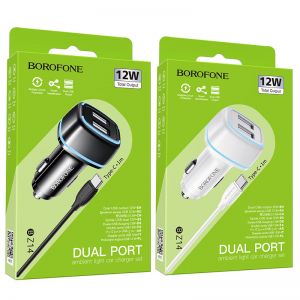 АЗУ BOROFONE BZ14 Max (2,4A) (2 USB выхода 2,4A + 2,4A + кабель Type-C) Автомобильное зарядное устройство BOROFONE (Z14) ― MOBY1